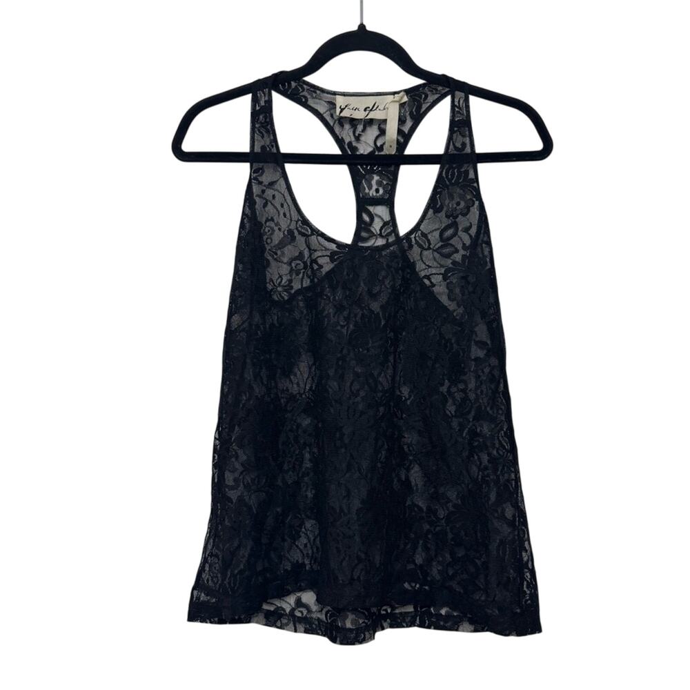 Trashy Y2K 2000s Vibe Black Lace Sheer Nylon Tank Top Womens Small Whimsigoth‎